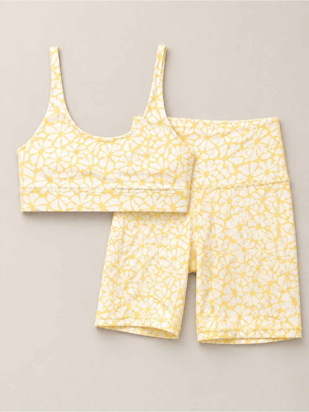 Wilo the Label Biker Short/Sports Bra Set Floral Butter Yellow & White Size S/M